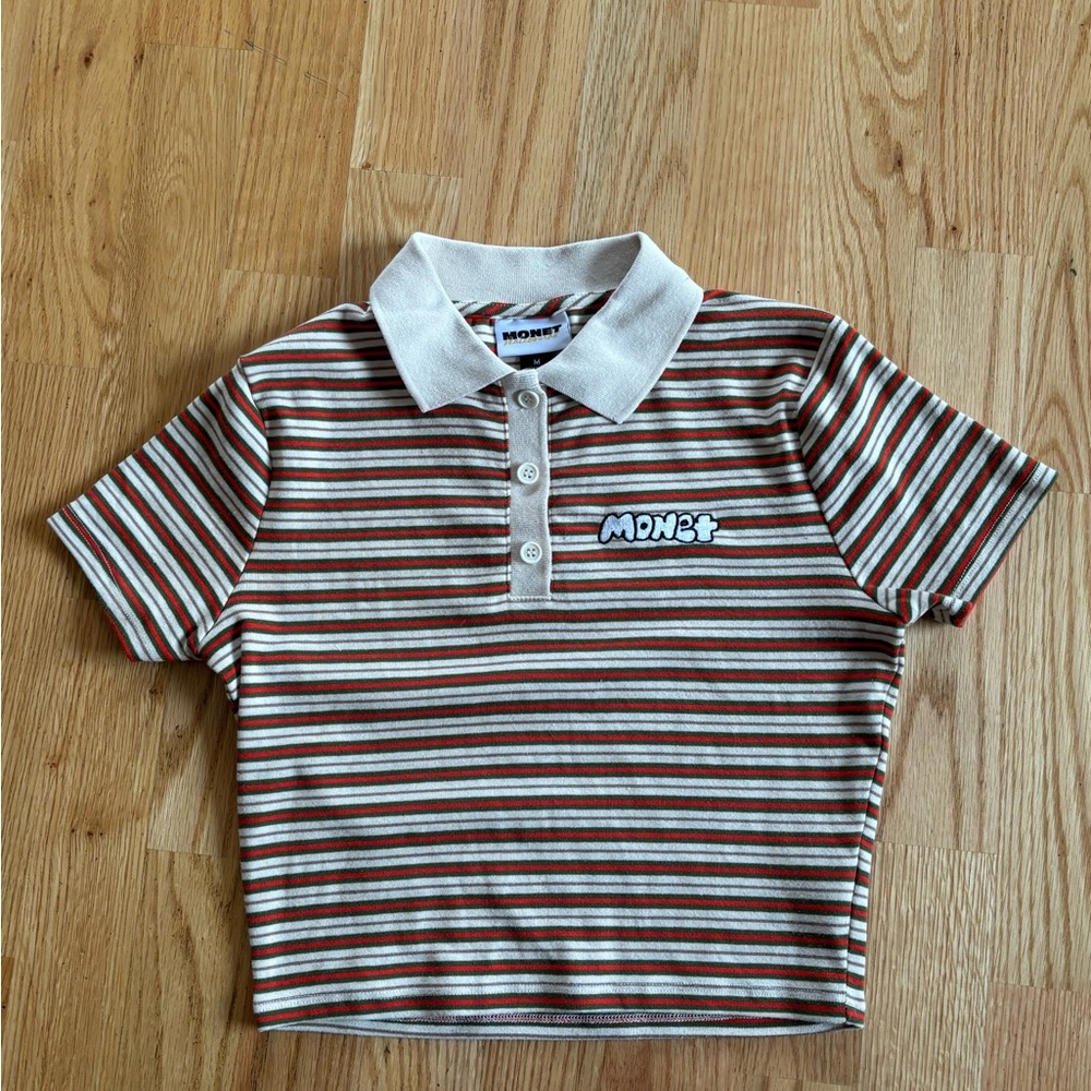 Monet Skateboards Cream Crop Top with Red and Green Stripes